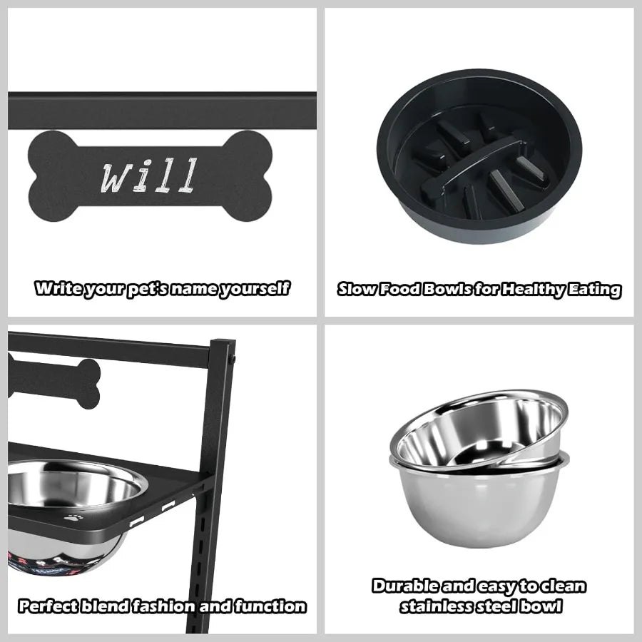 High-Concerned Dog Bowl Stand With Stainless Steel Slow Feeder Bowls