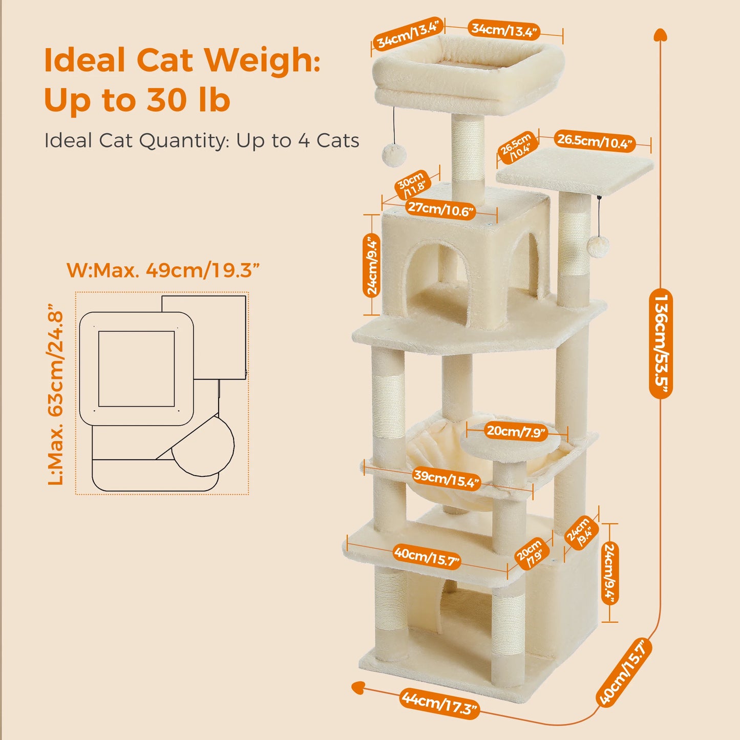 PEQULTICN Six Level Cat Tree Tower Cozy Hammock And Perches