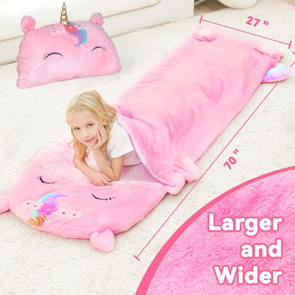 iPlay iLearn Unicorn Sleeping Bag Nap Mat for Toddlers Plush Slumber