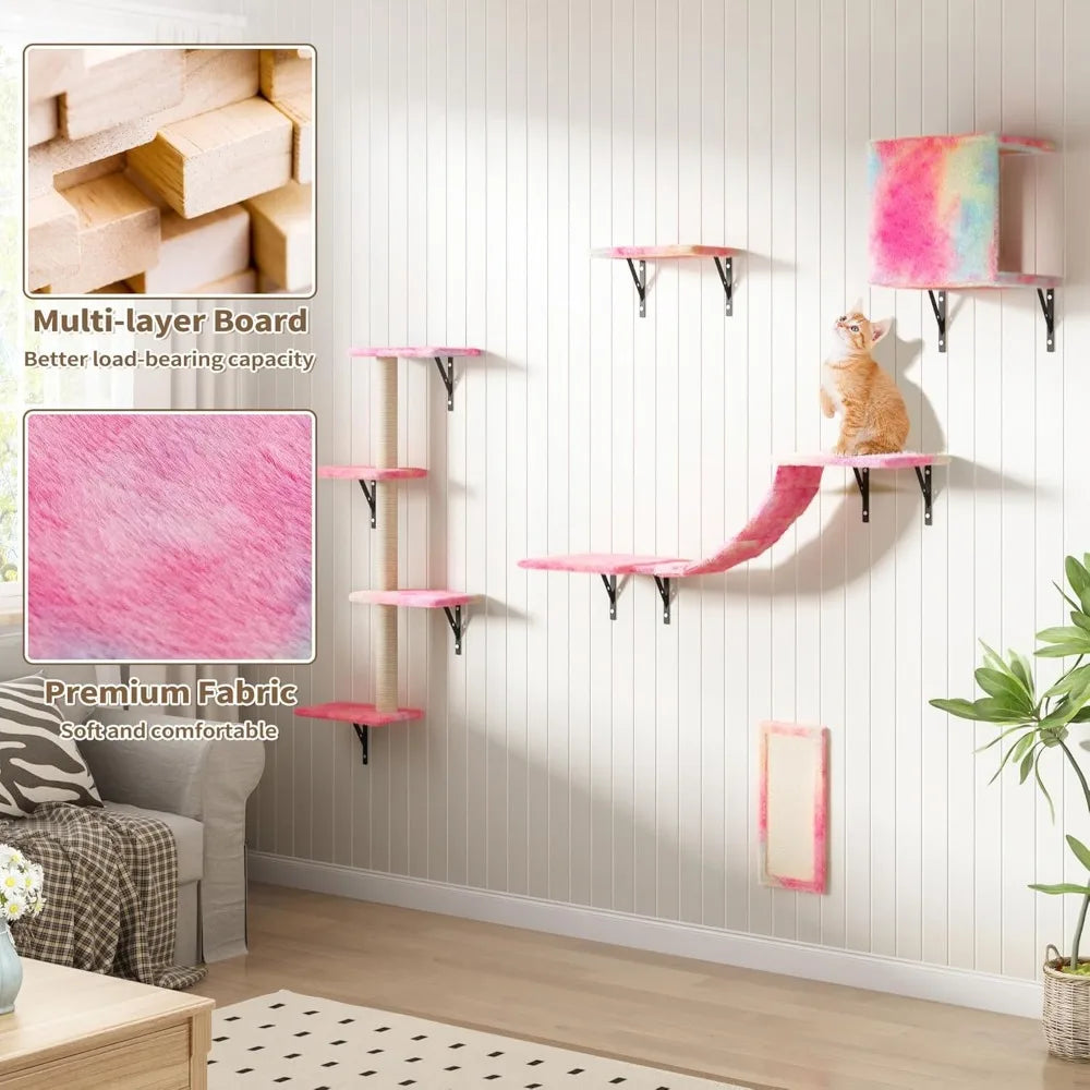 Wall Mounted Cat Furniture Set With Floating Shelves And Perches