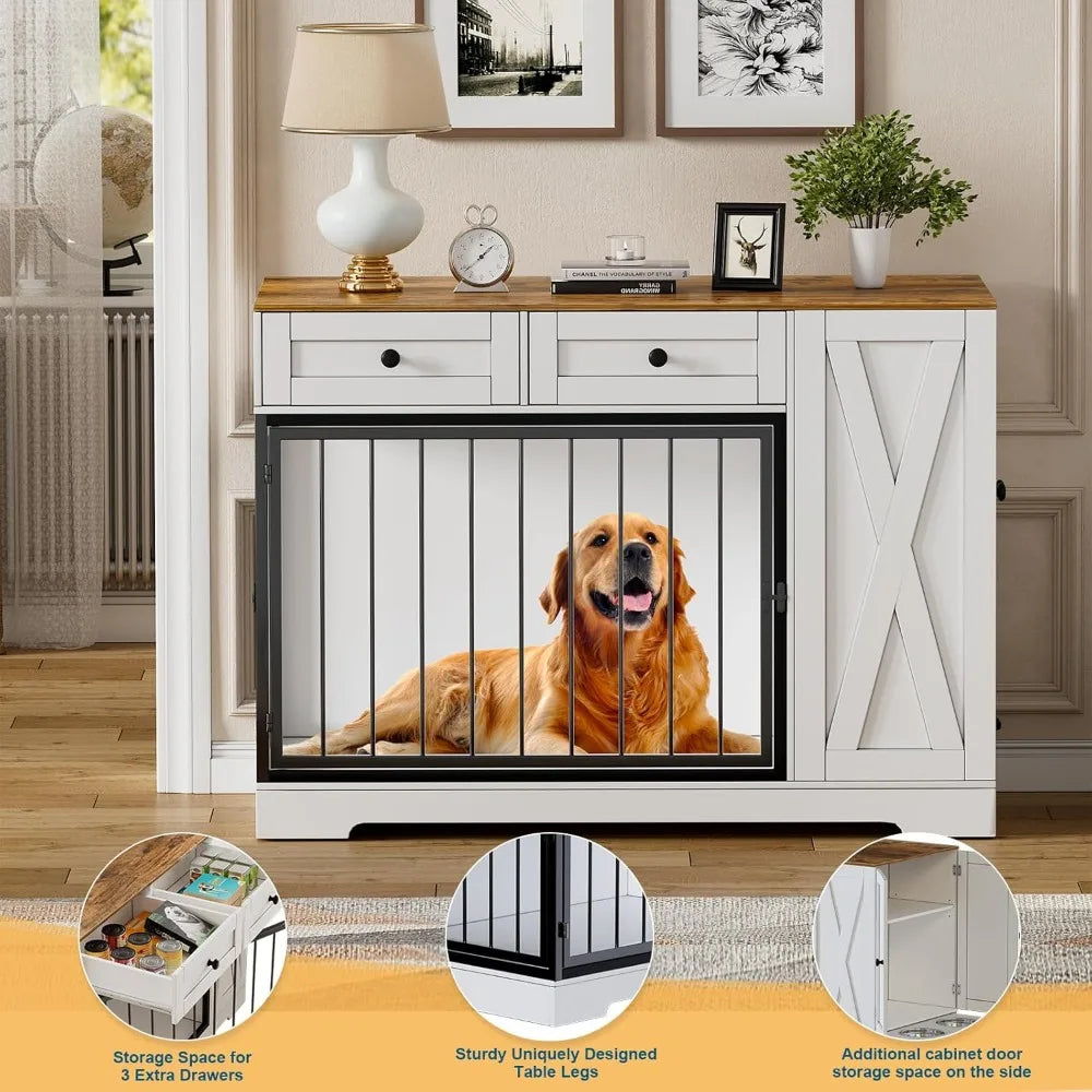 TIFICY Dog Crate Furniture With Storage Cabinet And Feeder