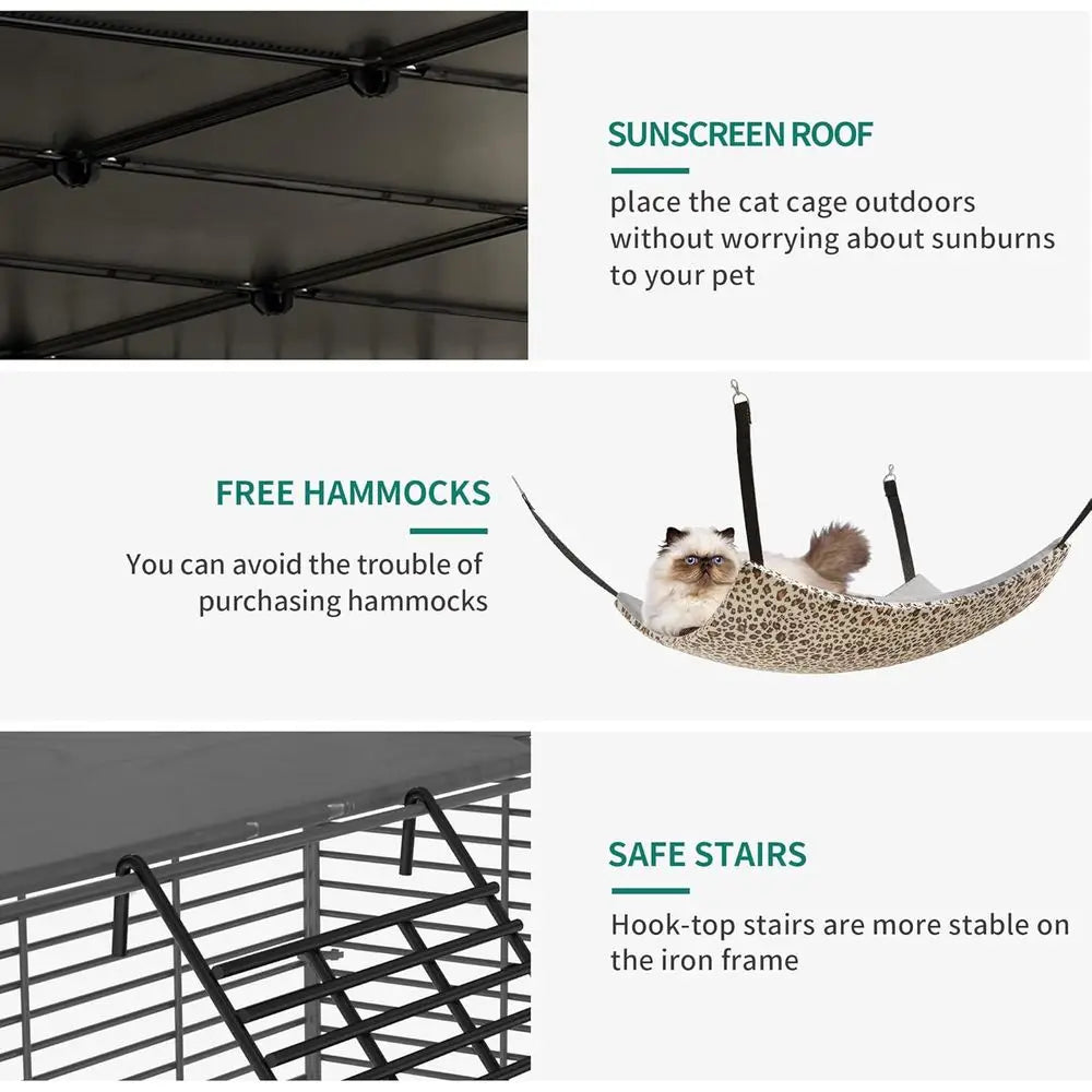 CageIndoor Large with Storage Cube DIY Outdoor Catio Cats Enclosures Metal Playpen with Hammock Platforms for 1-4Cats 5Tiers