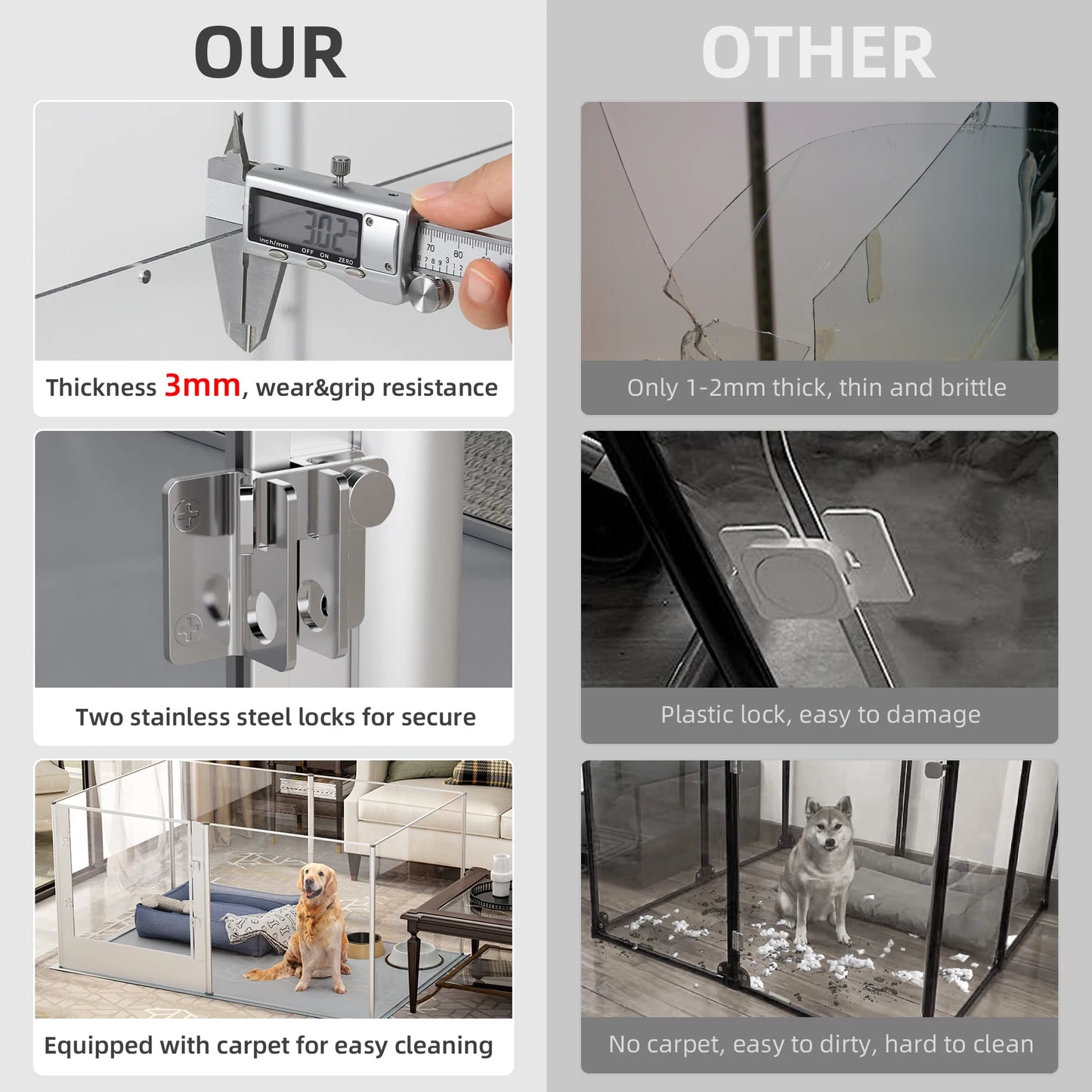 BINGOPAW Acrylic Dog Playpen Fence For Safe Pet Containment
