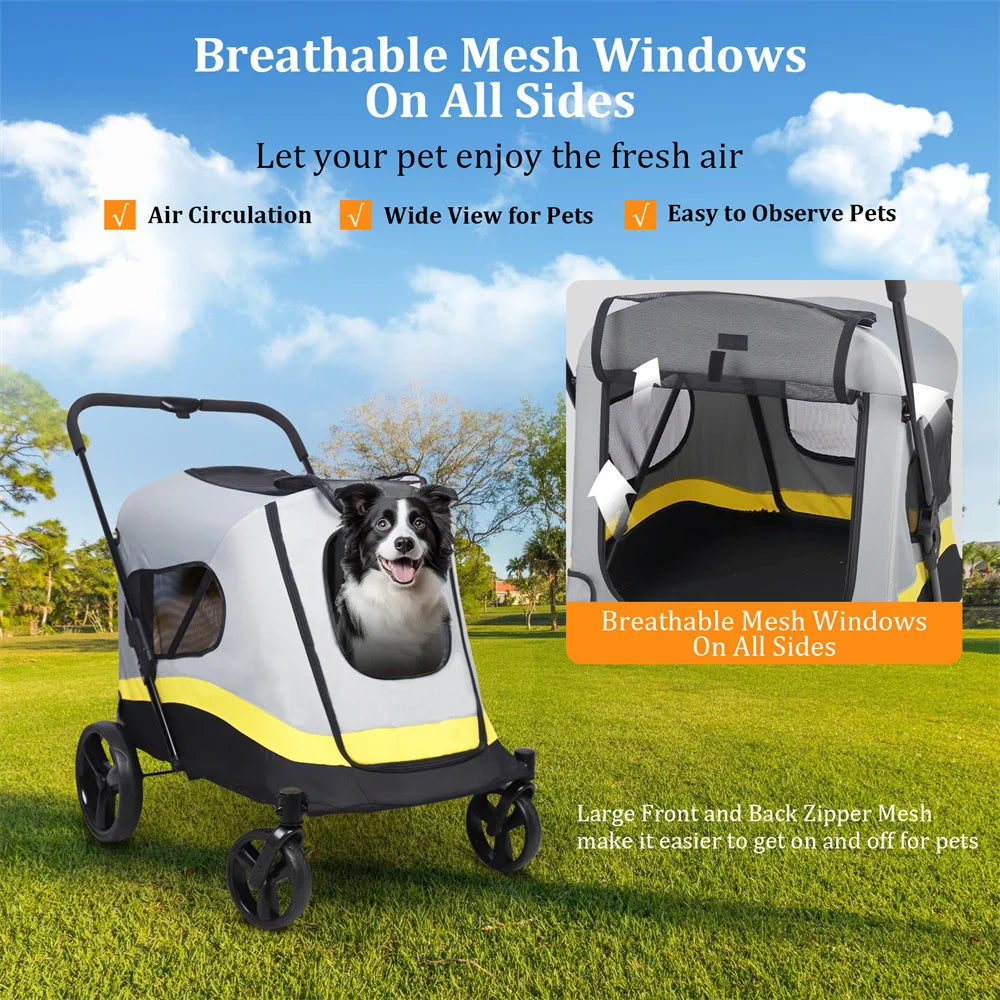 Breed Foldable One-Click Dog Stroller 4 Wheel Travel Rain Cover