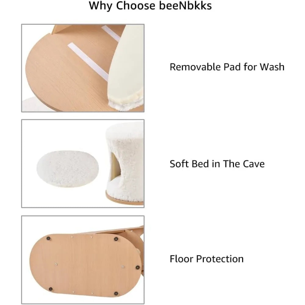 Indoor Wooden Cat Tower for Large Cats with Scratching Post