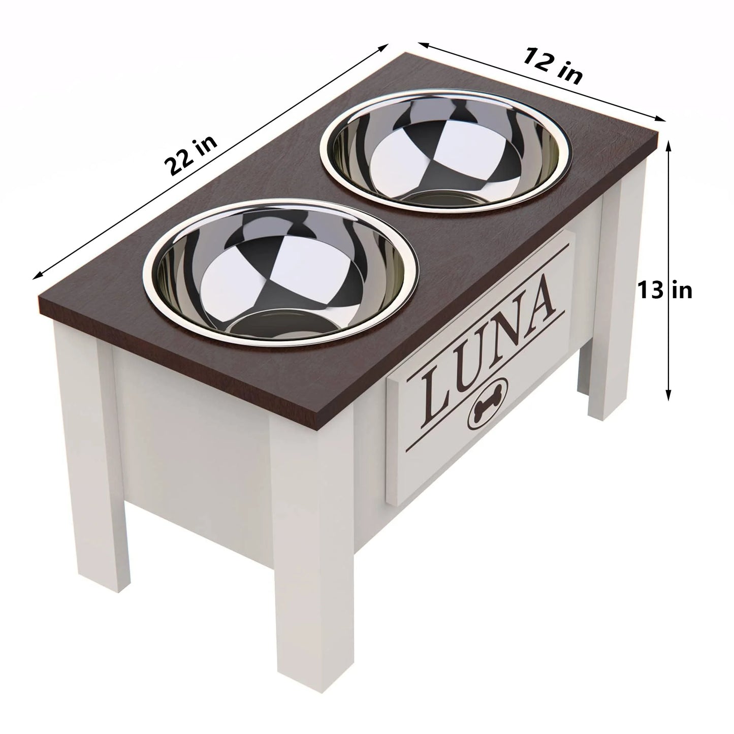 Raised Dog Bowl Stand With Internal Storage And Stainless Bowls