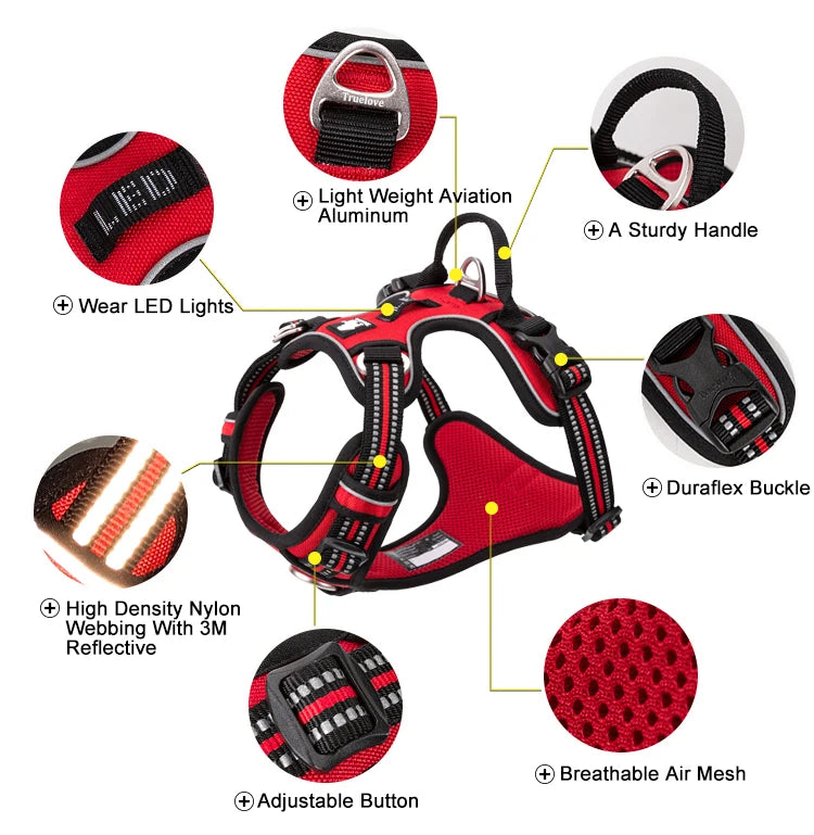 TRUELOVCN Reflective Nylon Dog Harness No Pull Adjustable