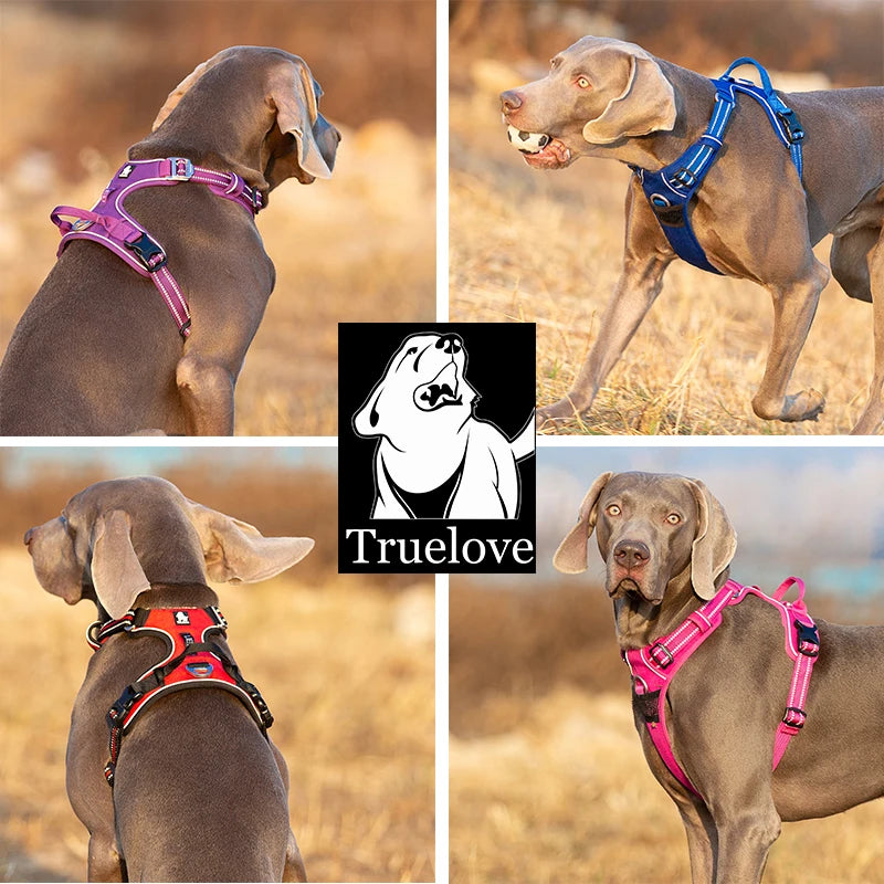 TRUELOVCN Reflective Nylon Dog Harness No Pull Adjustable