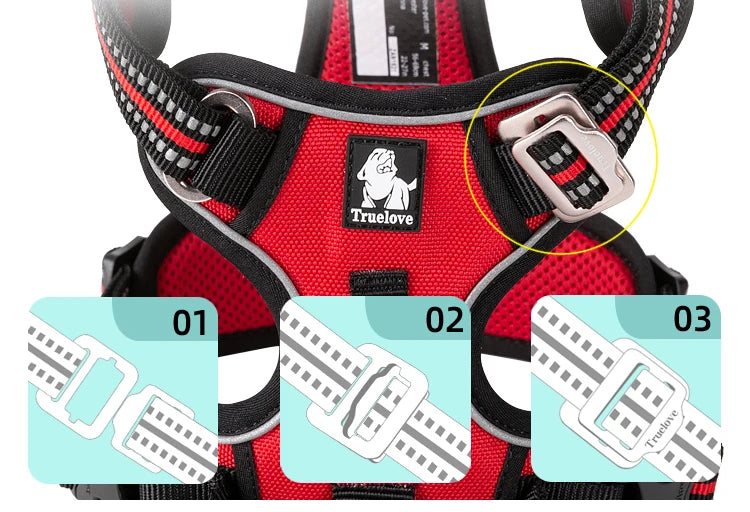 TRUELOVCN Reflective Nylon Dog Harness No Pull Adjustable