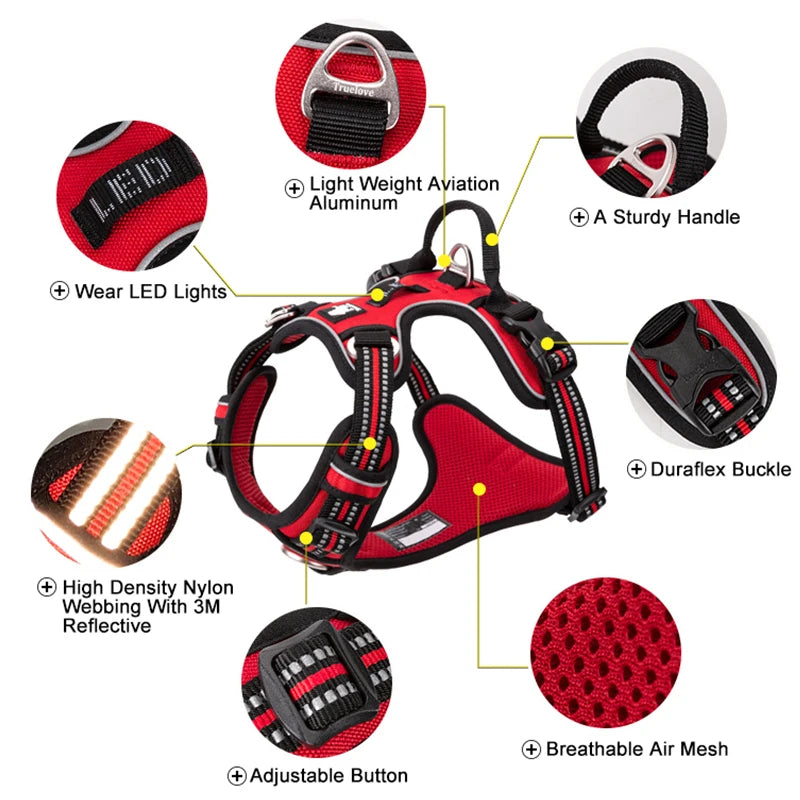 TRUELOVCN Reflective Nylon Dog Harness No Pull Adjustable