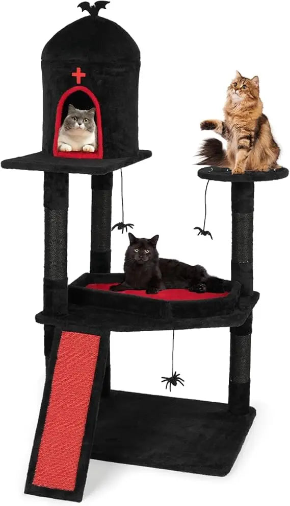 Gothic Halloween Cat Tree Tower With Scratching Posts And House Cave