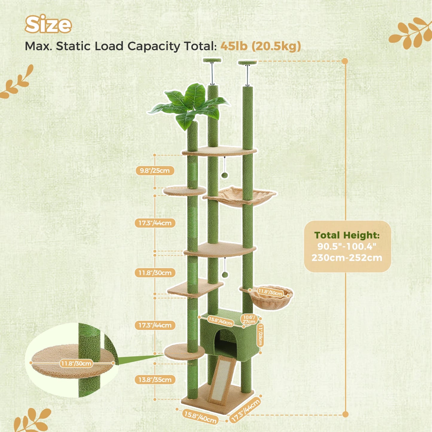 PAWZ Road Floor To Ceiling Cat Tree With Sisal Posts