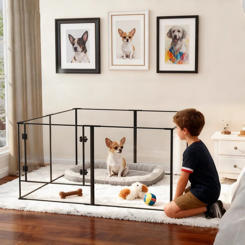BORWAR Premium Acrylic Aluminum Pet Playpen Enclosure With Full Visibility
