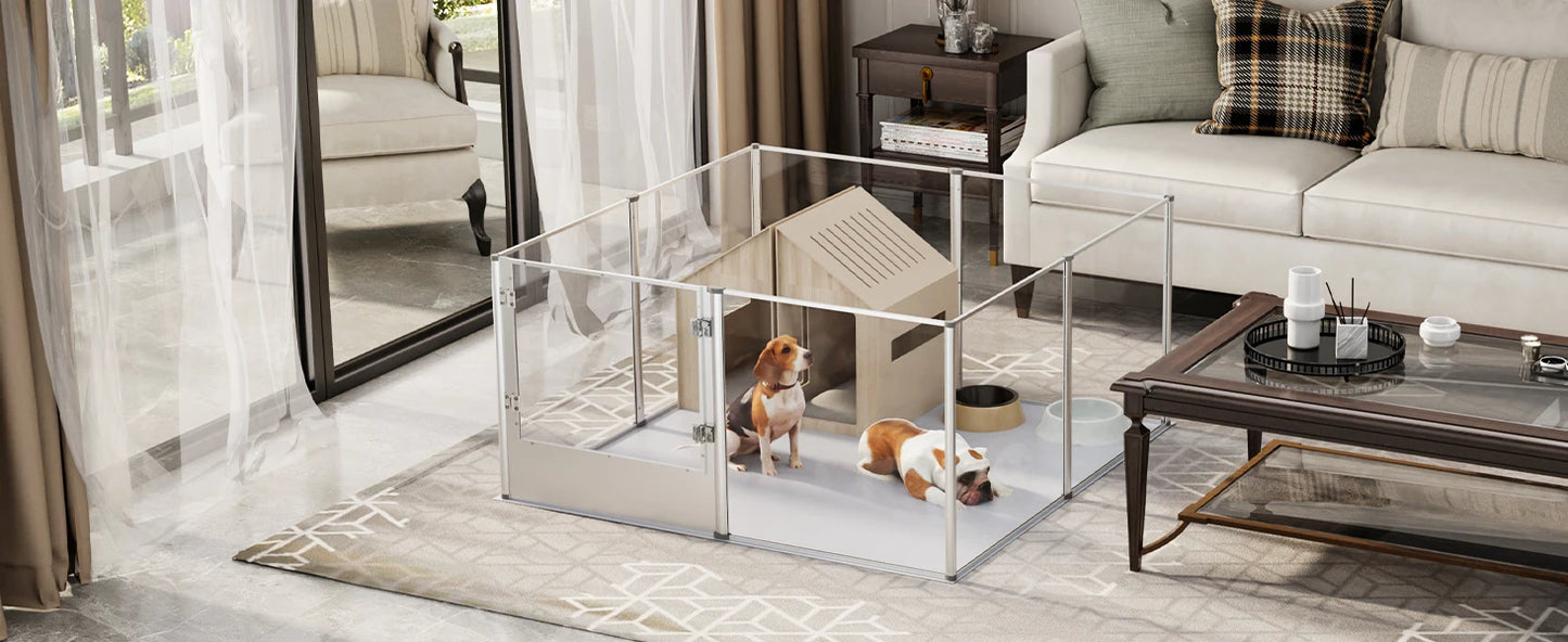 BORWAR Dog Playpen Acrylic Enclosure With Waterproof Pad For Pets