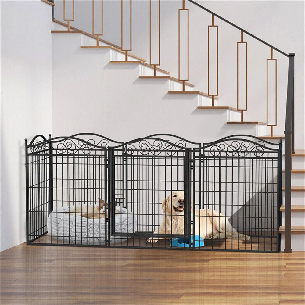 BORWARTH Heavy Duty Dog Playpen 8-Panel Metal Fence With Door