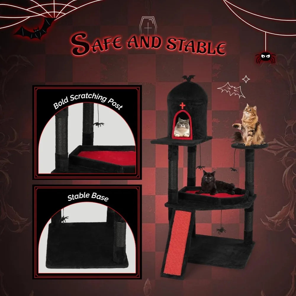 Gothic Halloween Cat Tree Tower With Scratching Posts And House Cave
