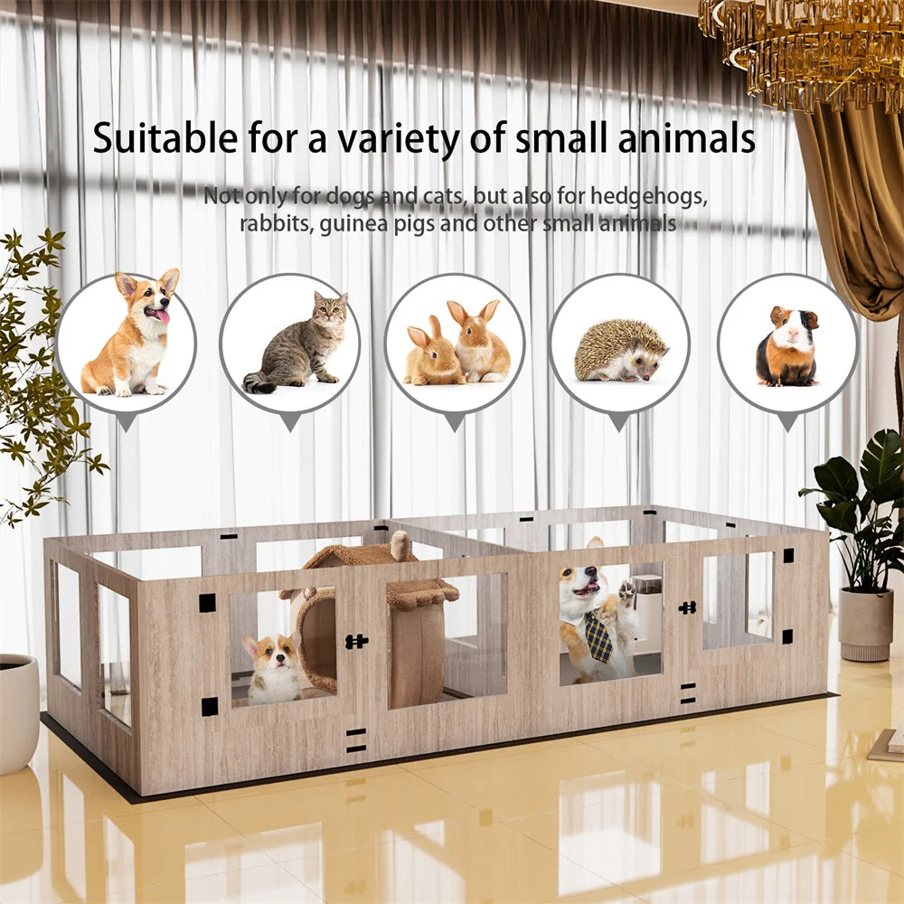BORWARTH Dog Whelping Box Playpen With Tempered Glass Two Rooms