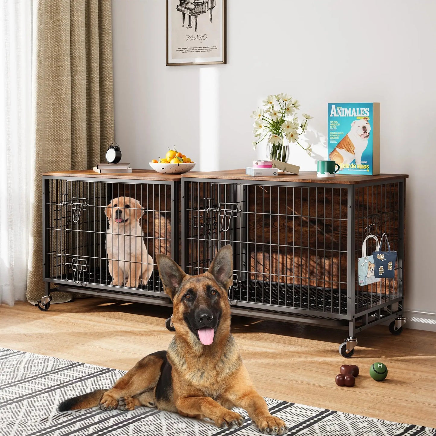 HiMISS Heavy Duty Metal Dog Crate Indoor Outdoor Kennel With Shelves