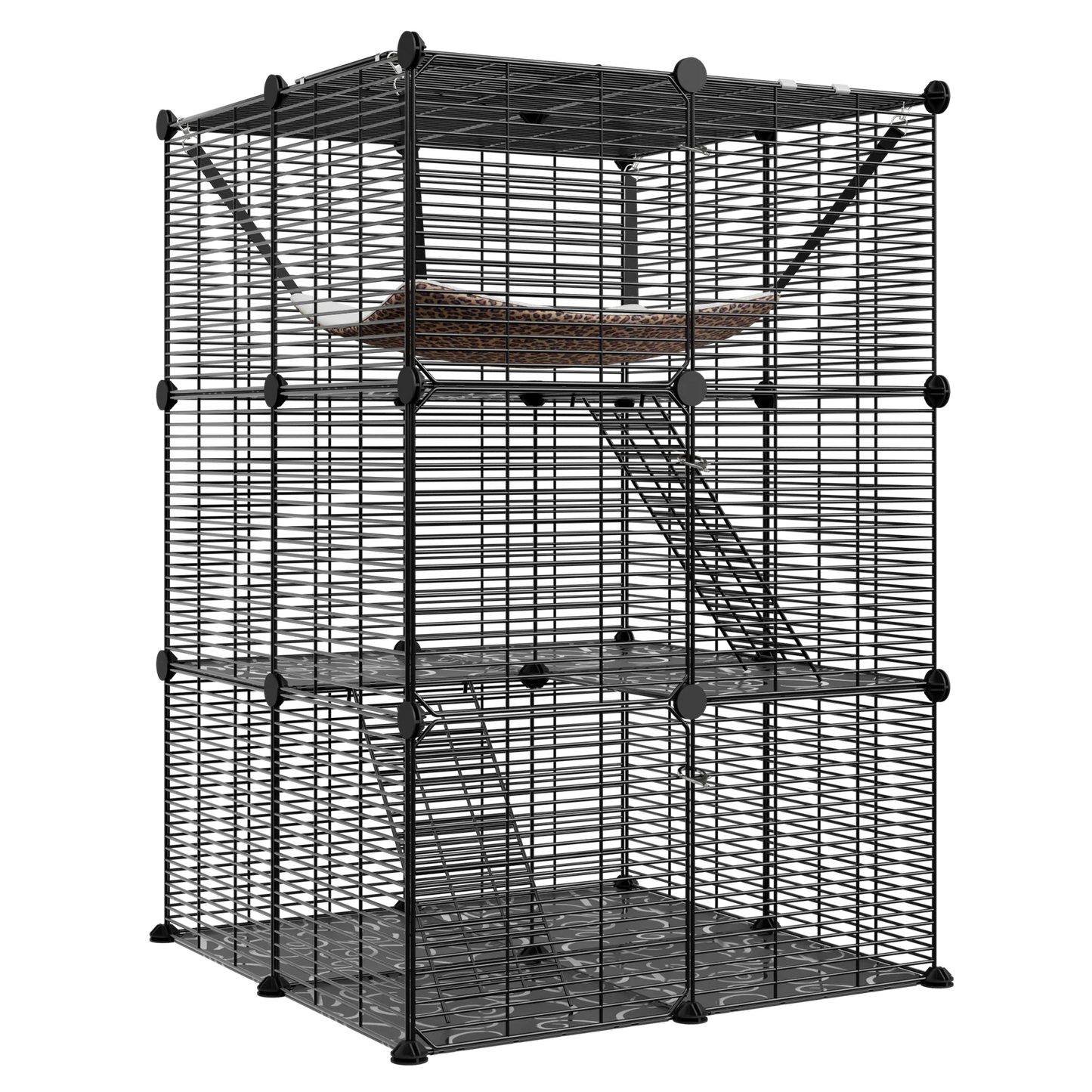Closure 3-Tier Cat Cage Enclosure Metal Wire Kennel Playpen With Hammock