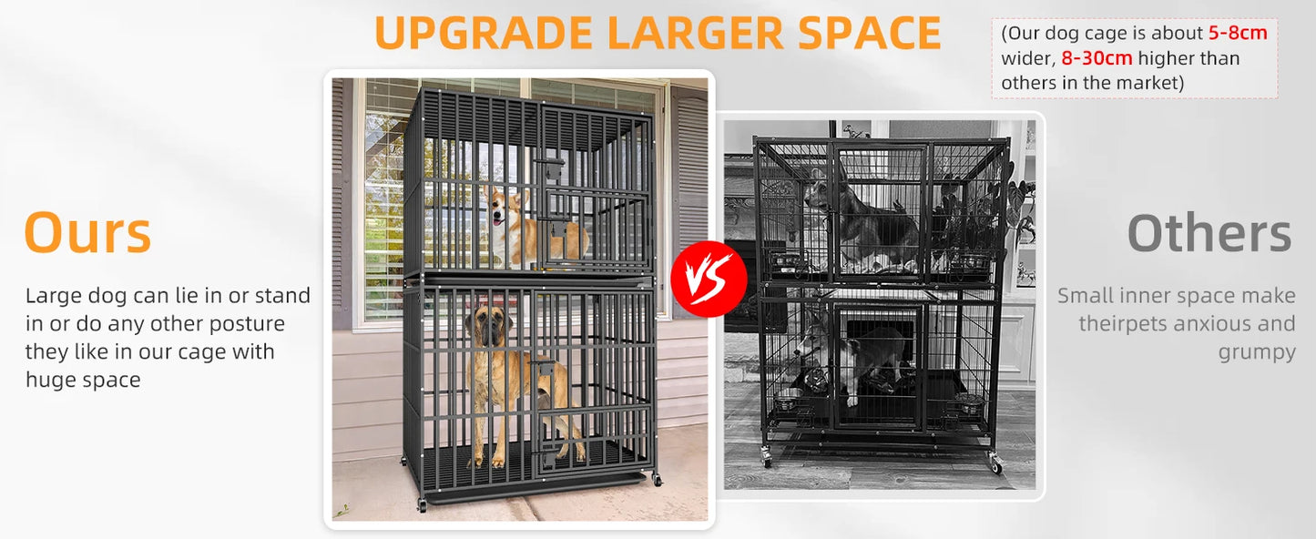 BORWAR Heavy Duty Stackable Dog Crate Removable Tray and Wheels