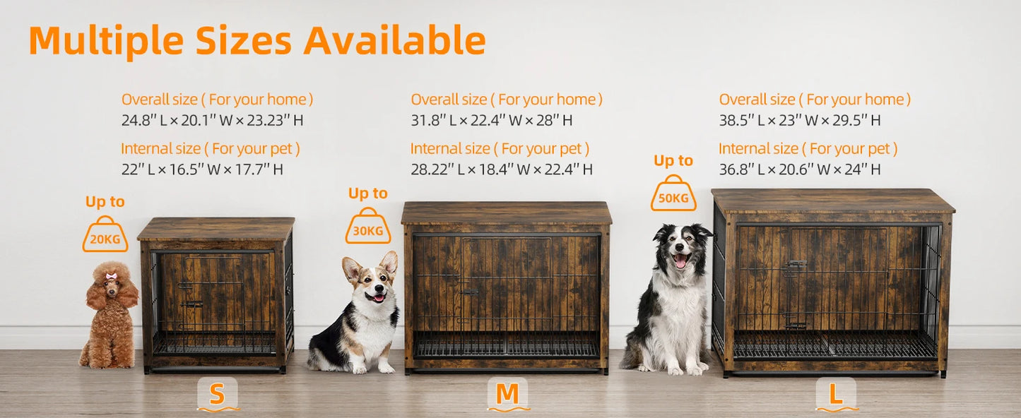 BORWAR Elevated Wooden Dog Crate End Table Kennel With Tray