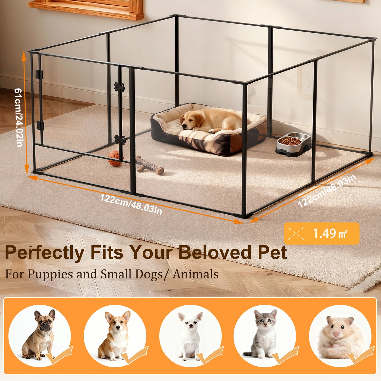 BORWAR Premium Acrylic Aluminum Pet Playpen Enclosure With Full Visibility