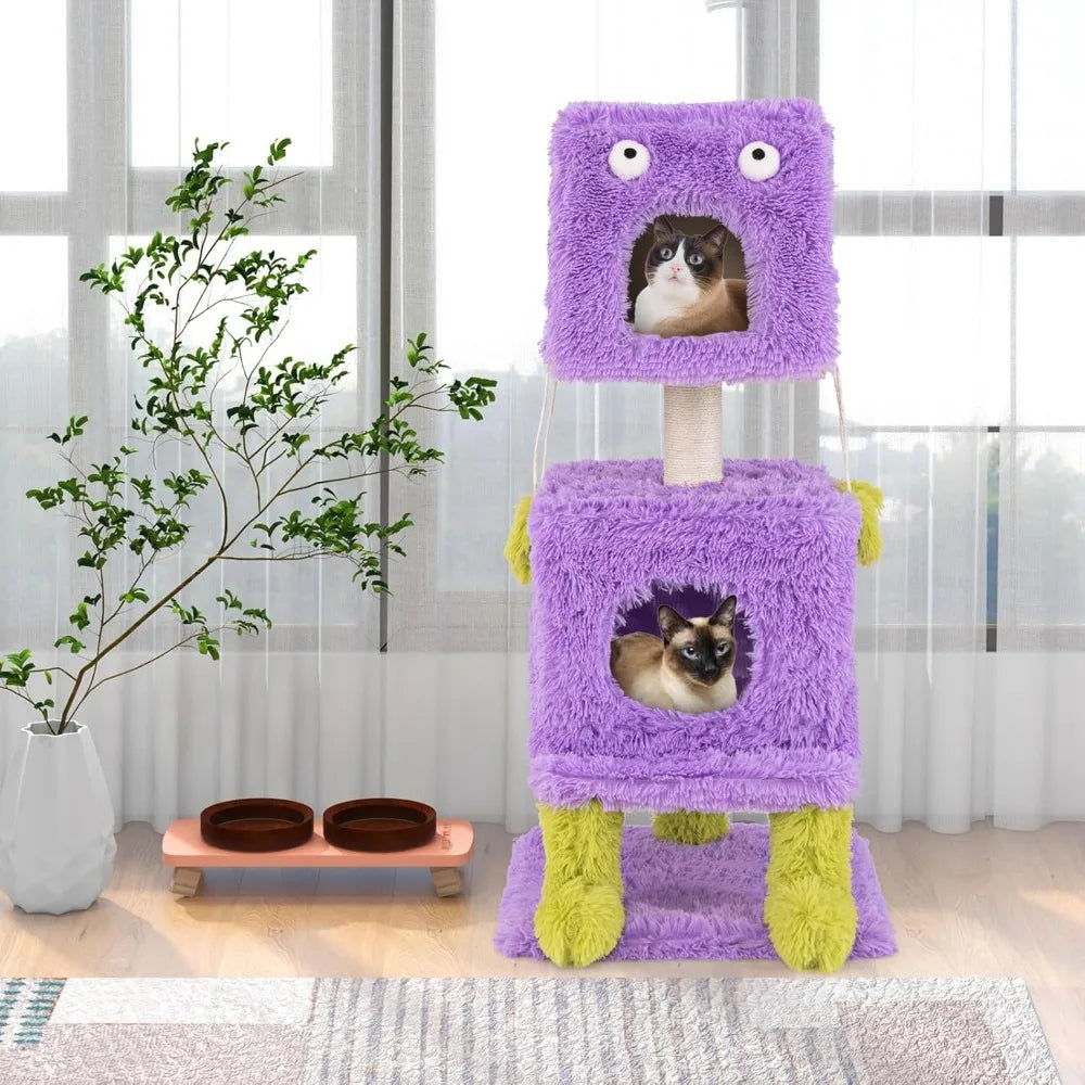 Monster Themed Three Tier Cat Tower With Enclosed Condos And Sisal Posts