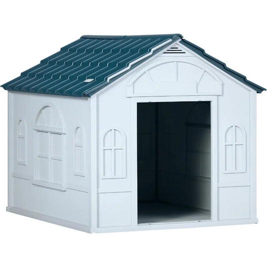 Plastic Dog House Water Resistant Indoor Outdoor Shelter With Door