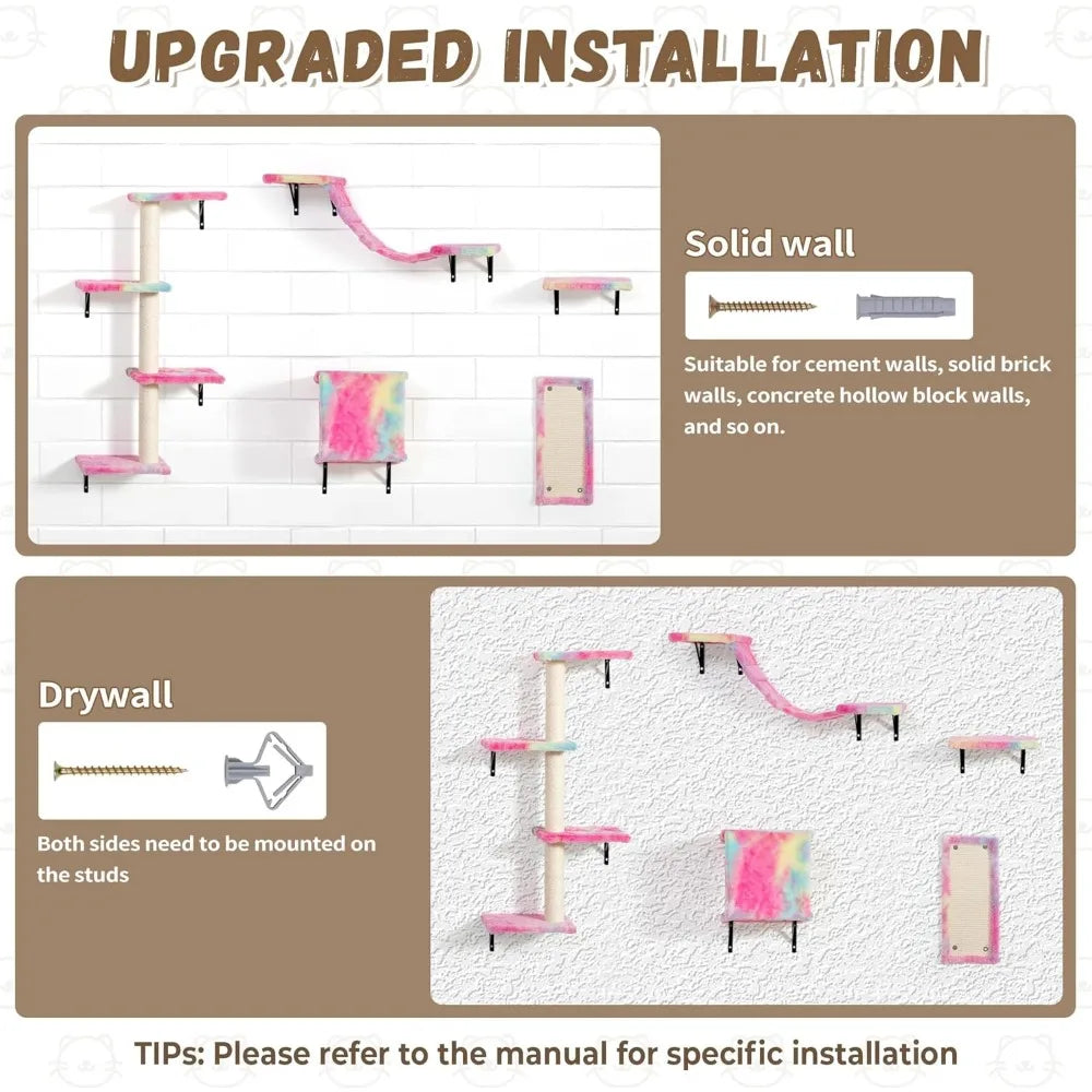 Wall Mounted Cat Furniture Set With Floating Shelves And Perches