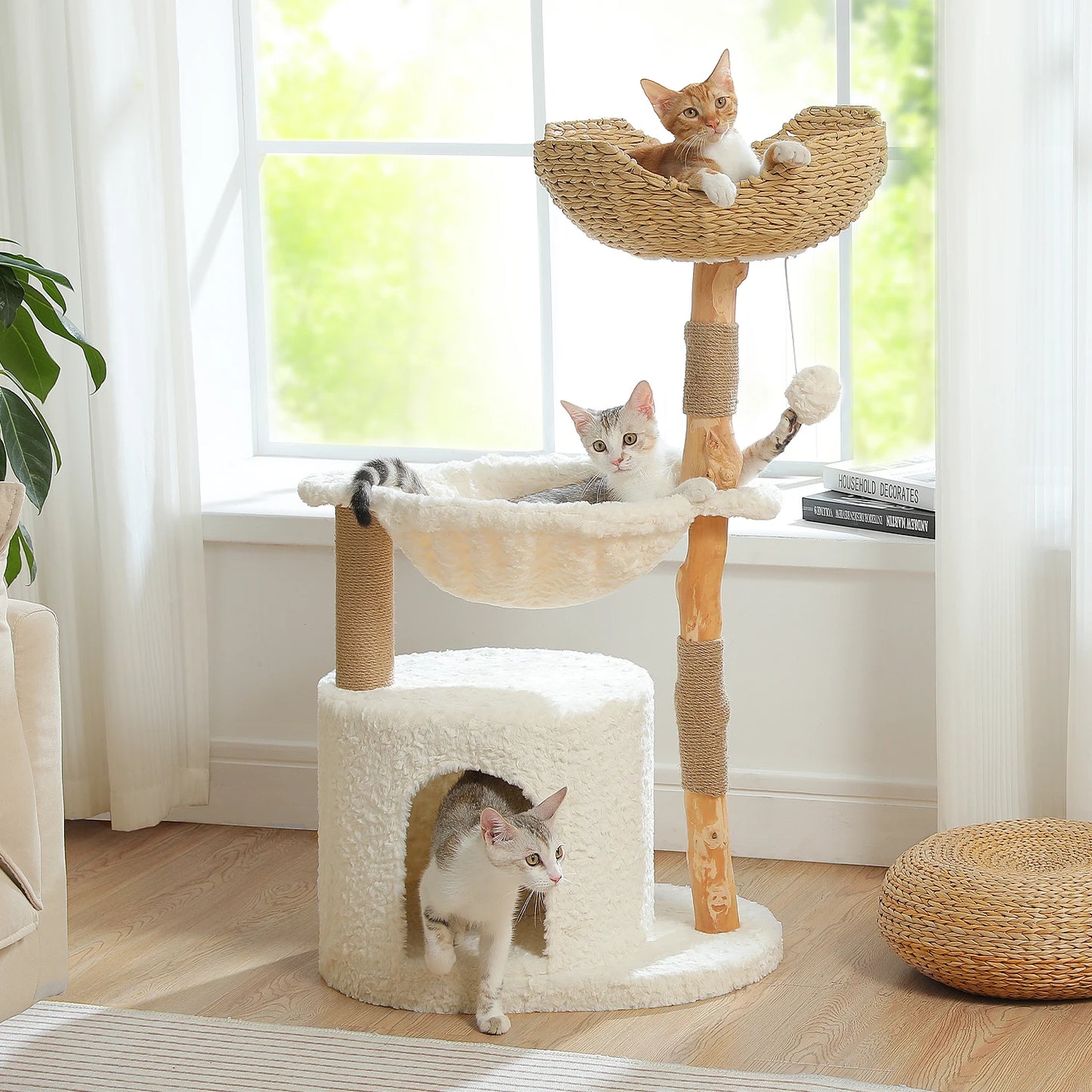 PAWZ Road Modern Cat Tree Tower With Solid Wood Posts