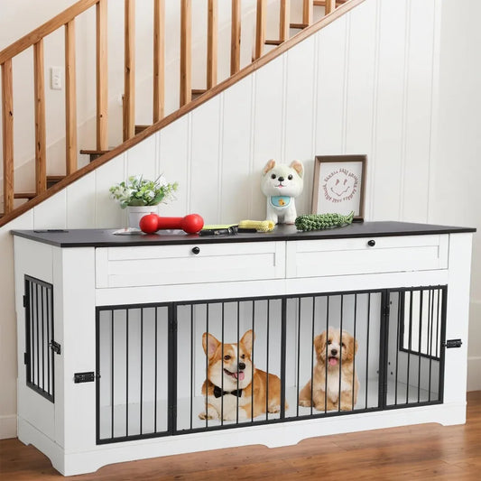 High-Concerning Dog Crate Furniture End Table Chewproof Charging Station