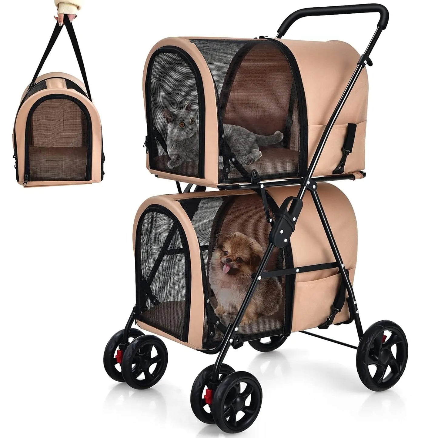 Breed Double Pet Stroller Foldable With Removable Carrying Bags