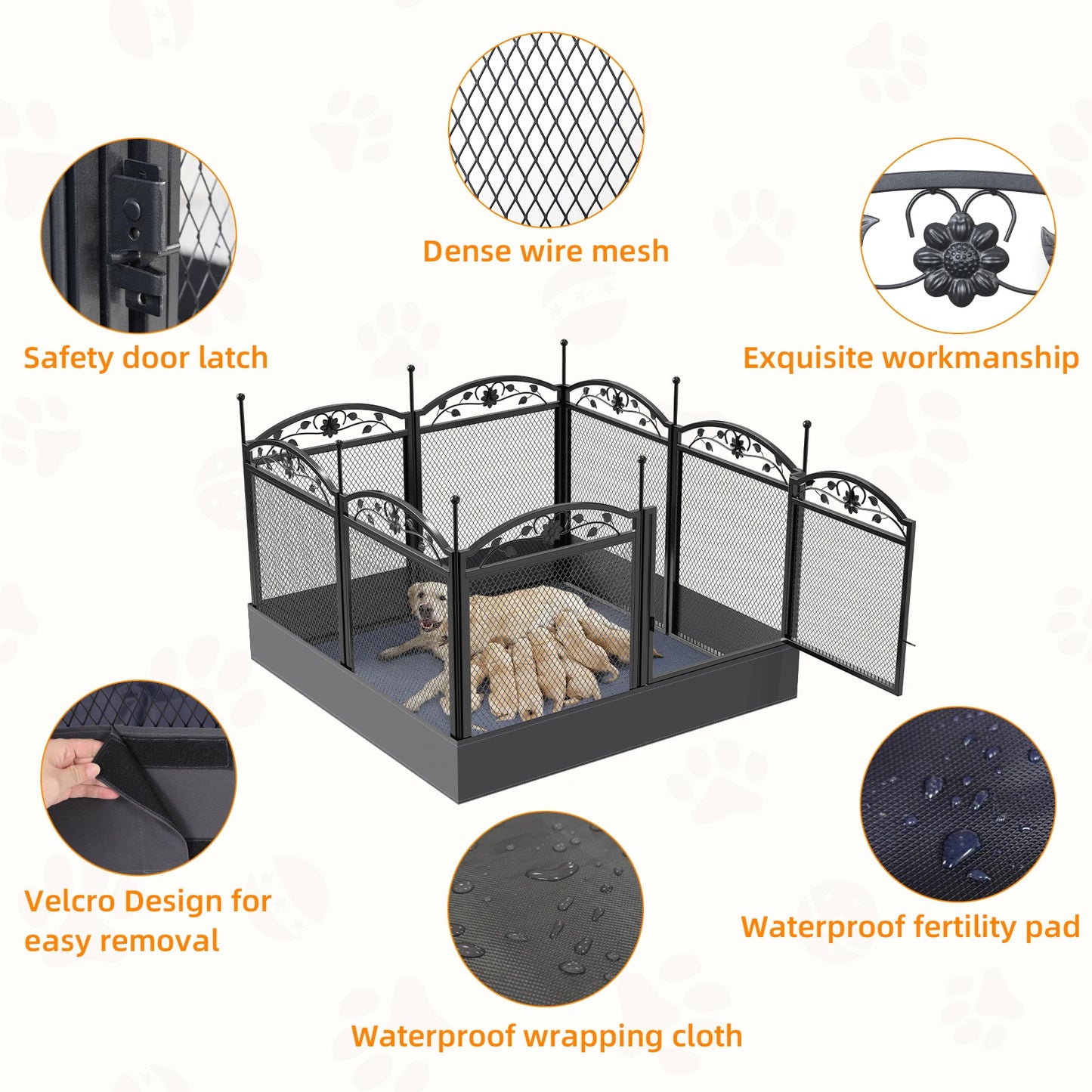 BINGOPAW 8 Panels Metal Dog Playpen Gate Foldable Heavy Duty