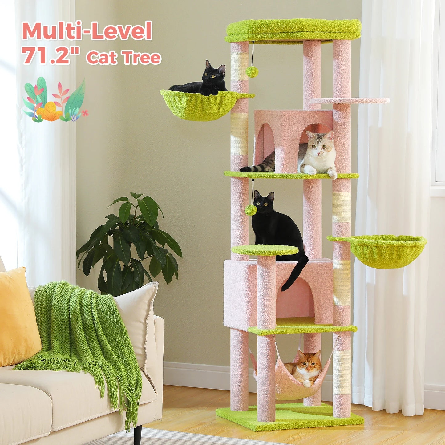 PEQULTICN Luxury Cat Tree With Sisal Scratching Posts And Condo