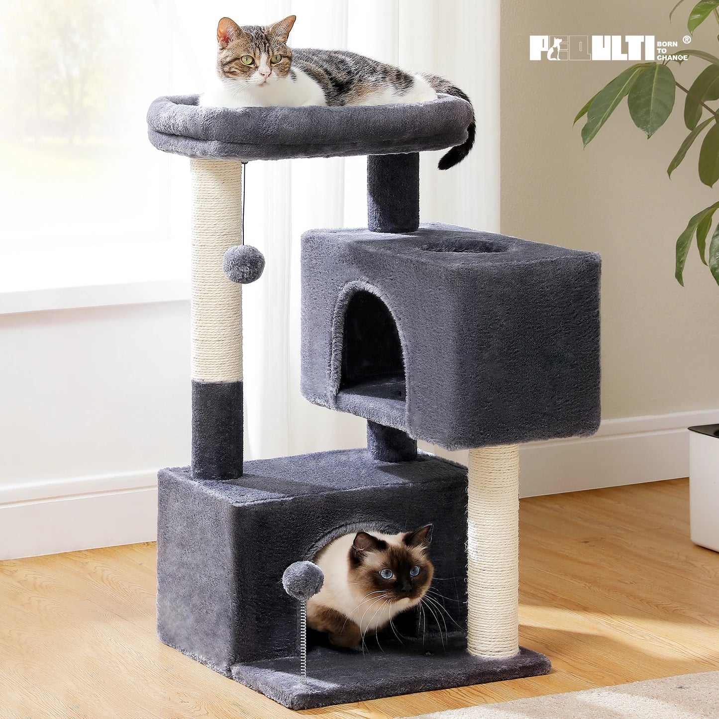 Pawz Road Multi-Level Indoor Cat Tree With Spacious Condos And Scratching Pad