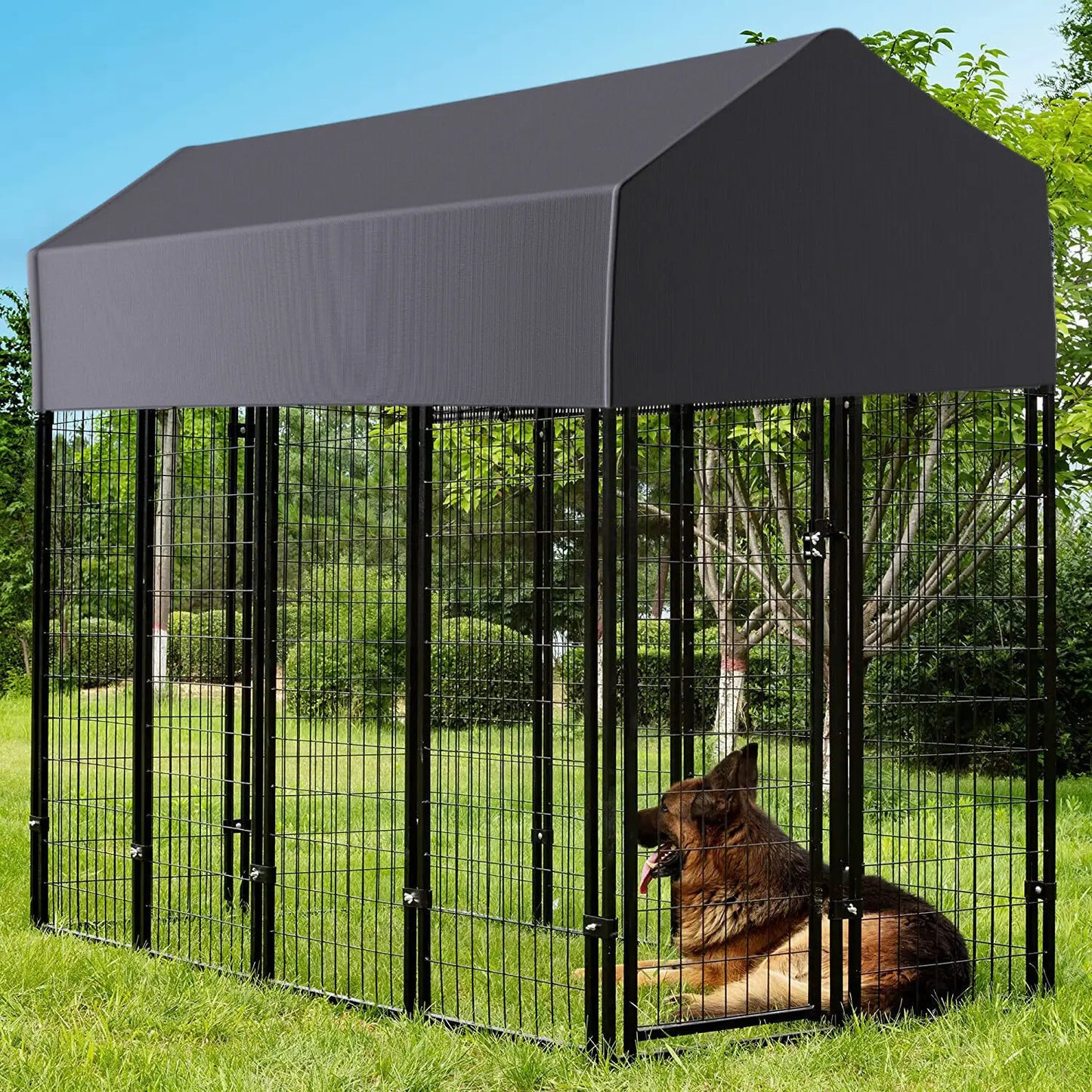 Outdoor Welded Wire Dog Kennel With Anti UV Waterproof Cover