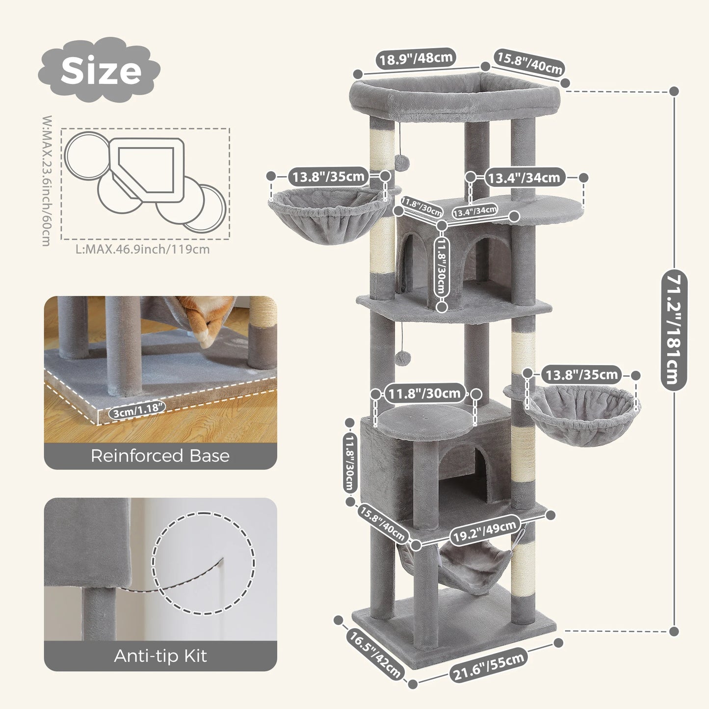 PEQULTICN Luxury Cat Tree With Sisal Scratching Posts And Condo