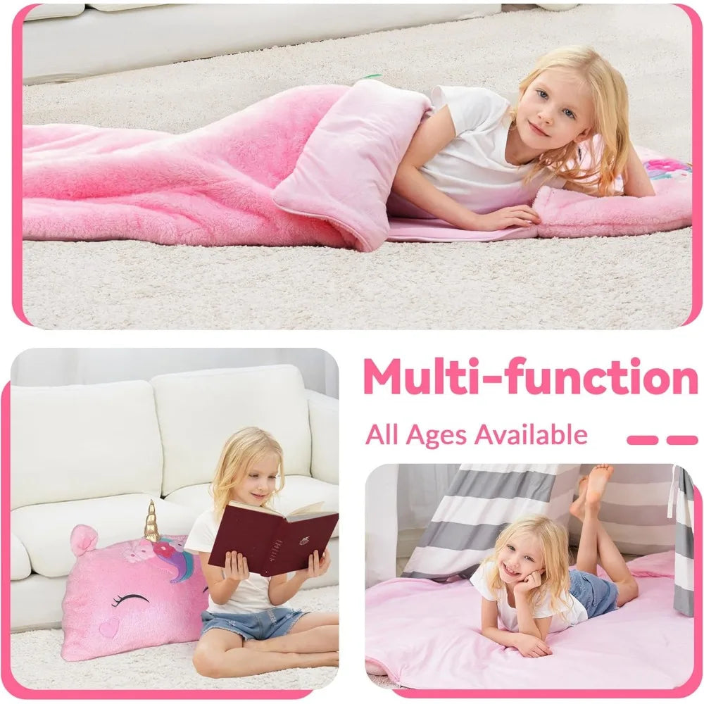 iPlay iLearn Unicorn Sleeping Bag Nap Mat for Toddlers Plush Slumber