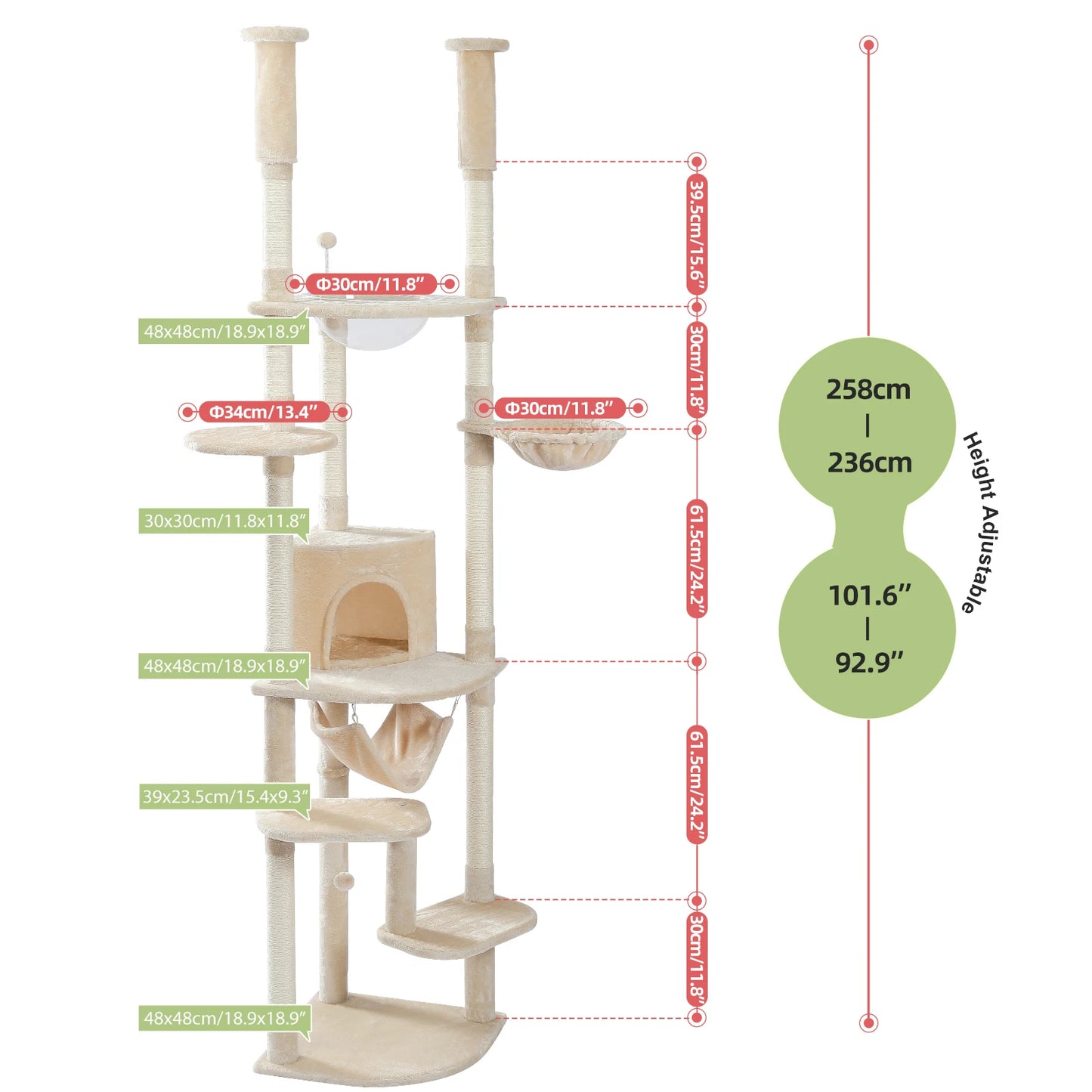 PAWZ Road Floor To Ceiling Cat Tree With Sisal Posts