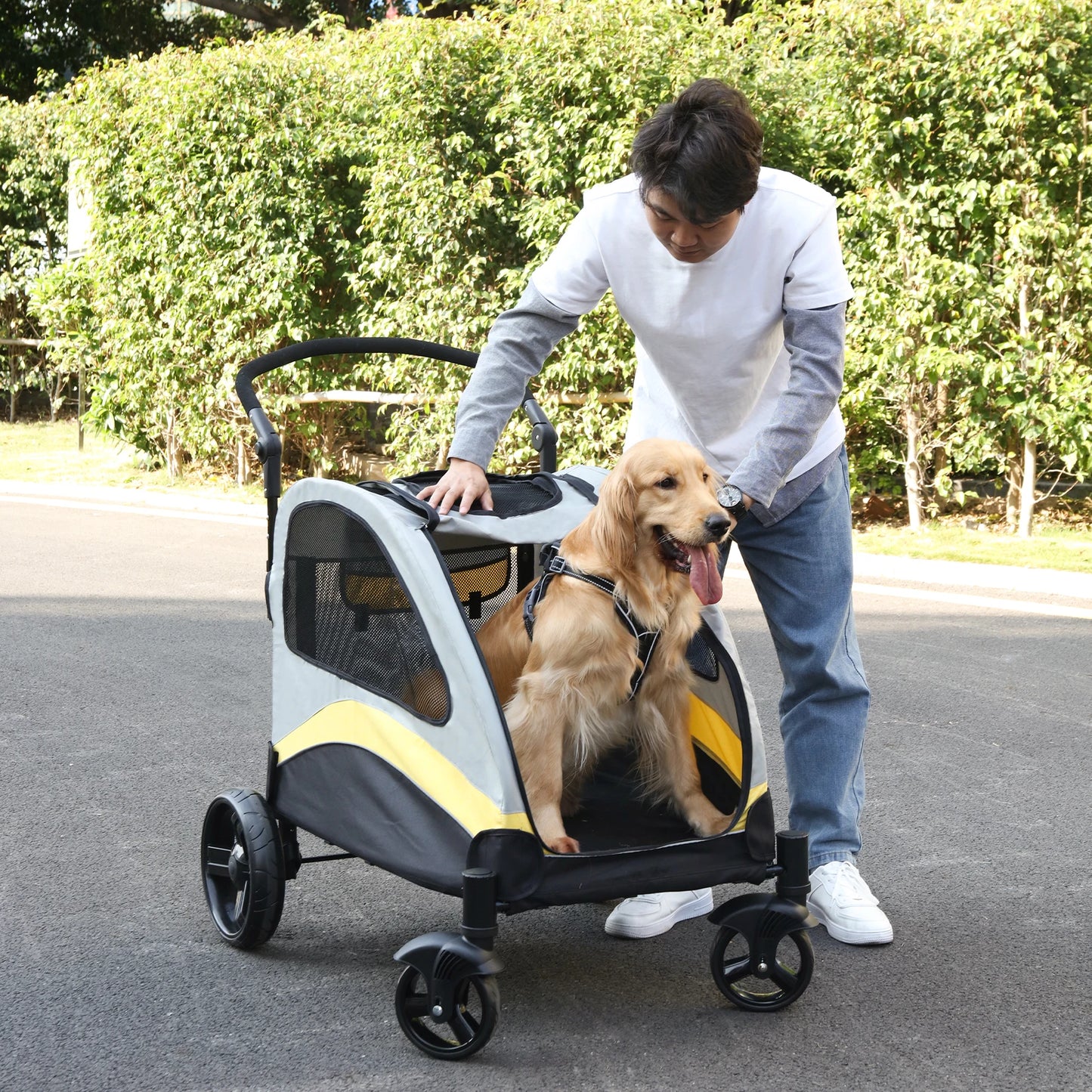 Dog Stroller Large 4 Wheel Pet Jogger Wagon Foldable Cart