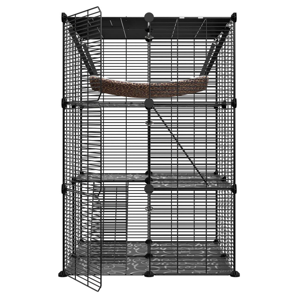 Closure 3-Tier Cat Cage Enclosure Metal Wire Kennel Playpen With Hammock