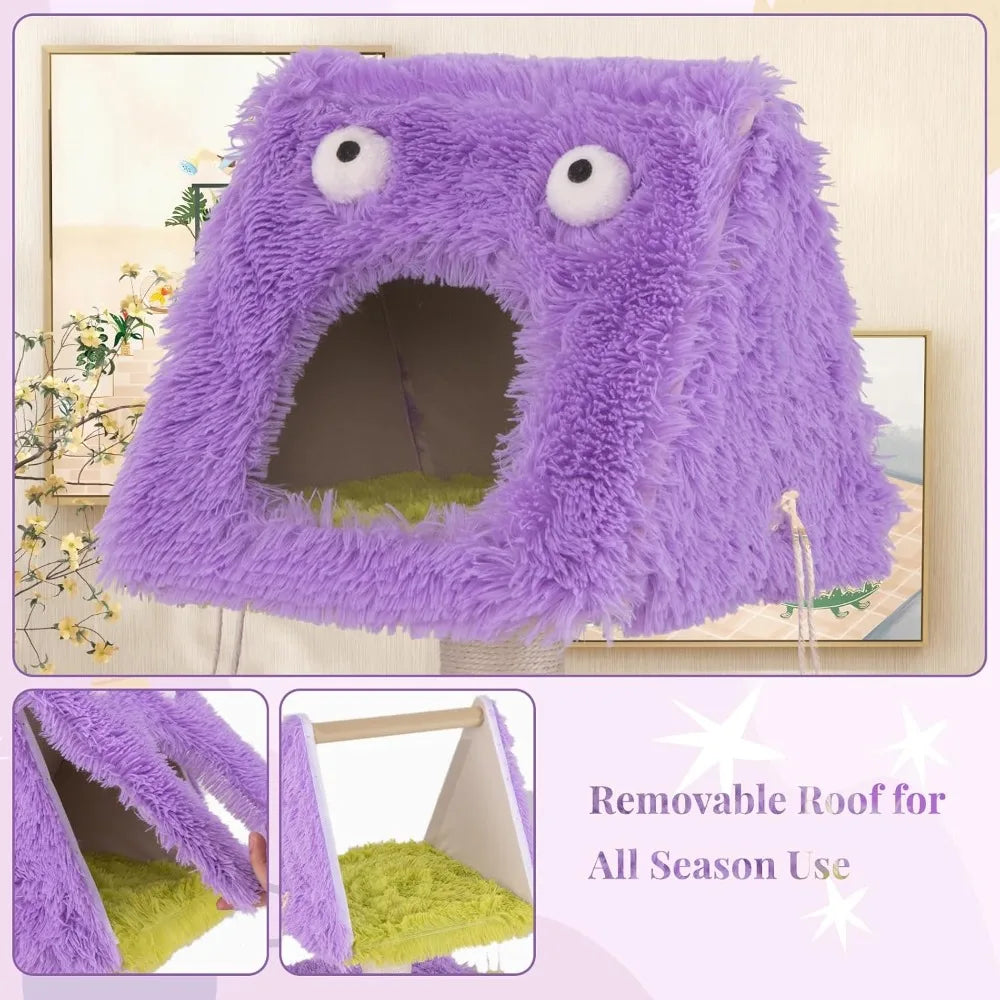 Monster Themed Three Tier Cat Tower With Enclosed Condos And Sisal Posts