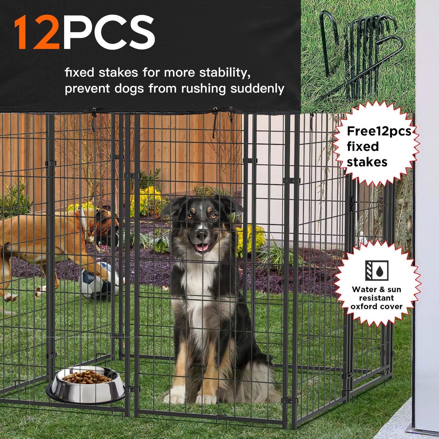 Outdoor Welded Wire Dog Kennel With Anti UV Waterproof Cover