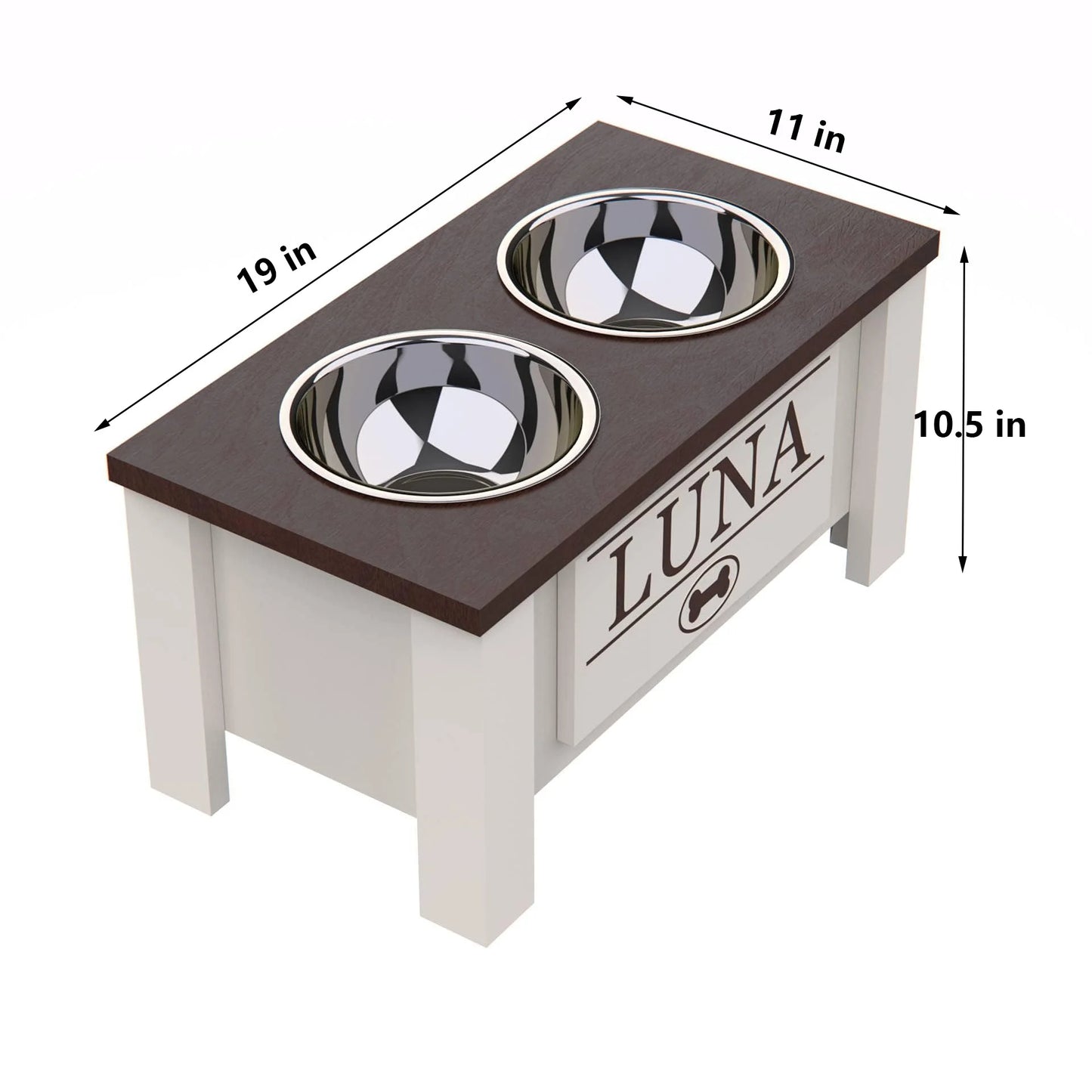 Raised Dog Bowl Stand With Internal Storage And Stainless Bowls