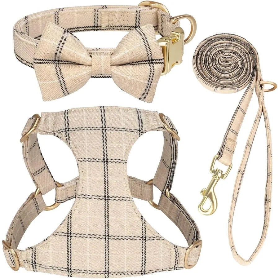 Hign-Concerned Dog Harness Leash Set With Bow Tie Premium