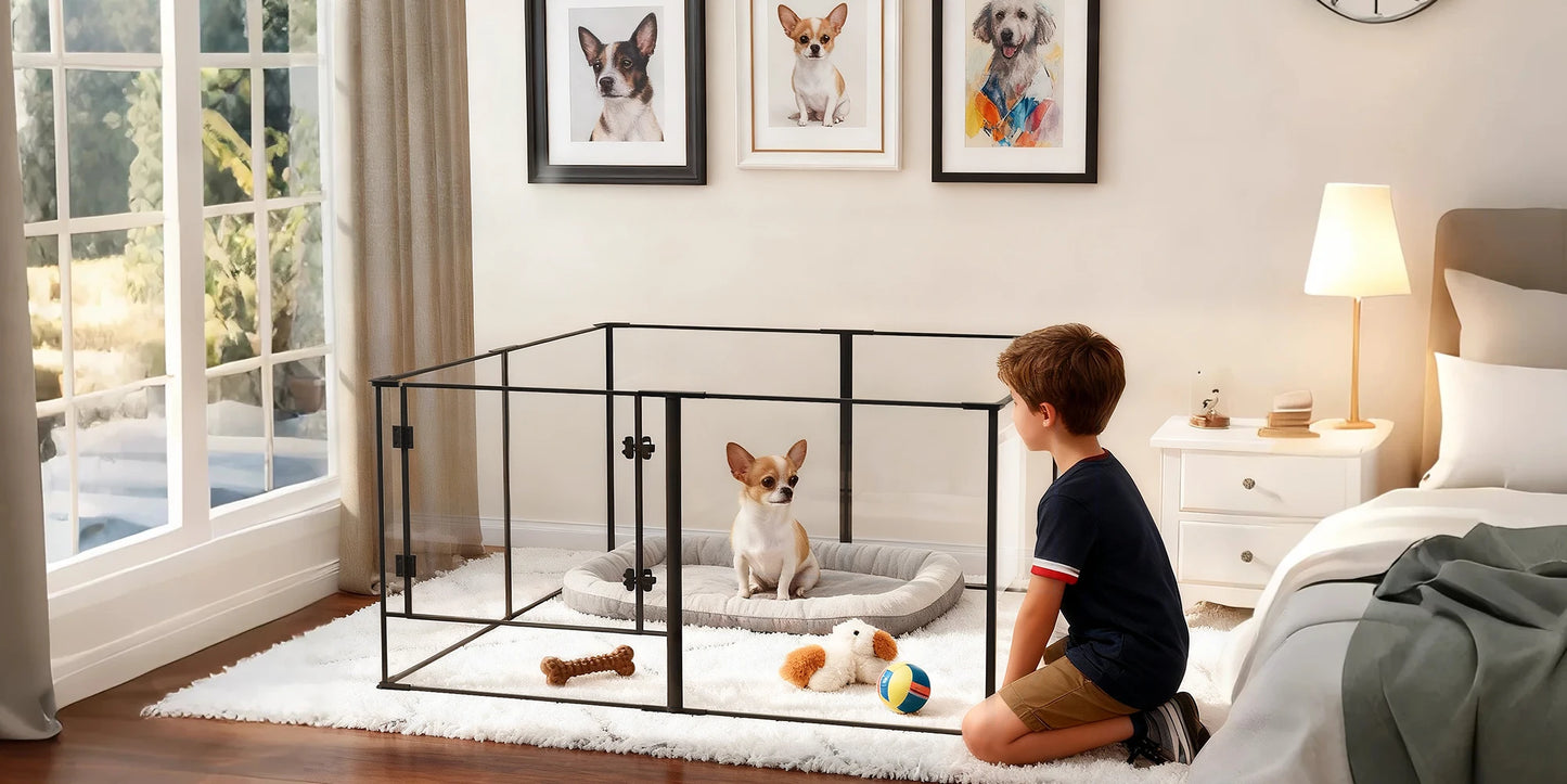 BORWAR Premium Acrylic Aluminum Pet Playpen Enclosure With Full Visibility