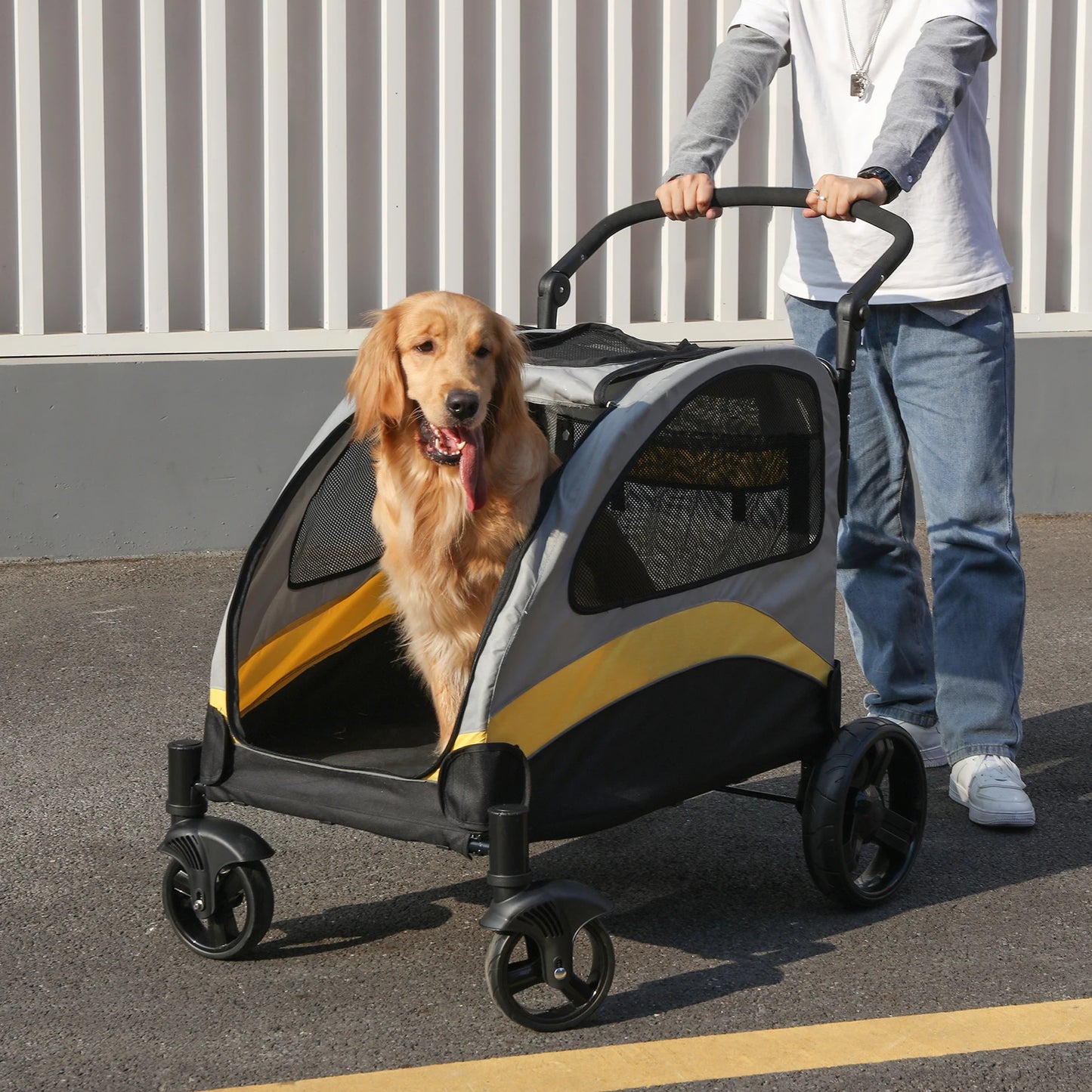 Dog Stroller Large 4 Wheel Pet Jogger Wagon Foldable Cart