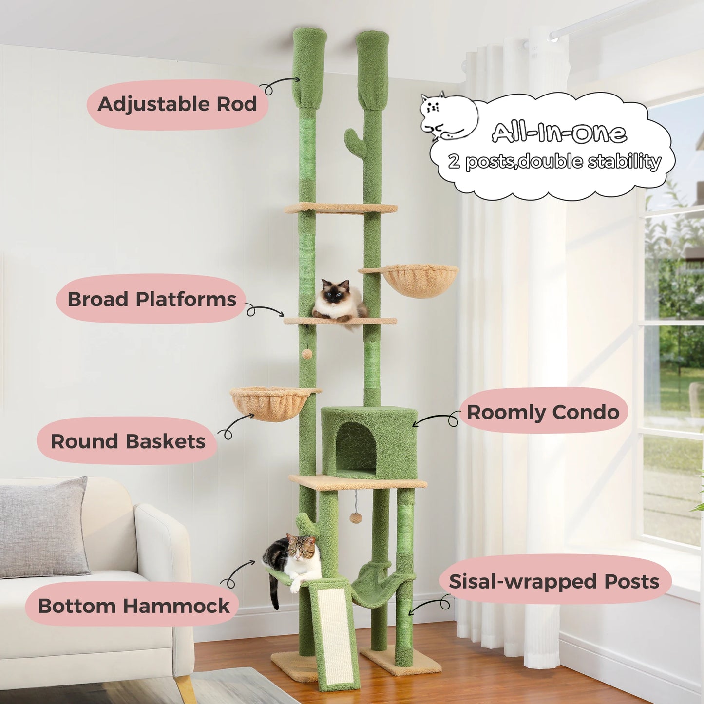 PAWZ Road Floor To Ceiling Cat Tree With Sisal Posts