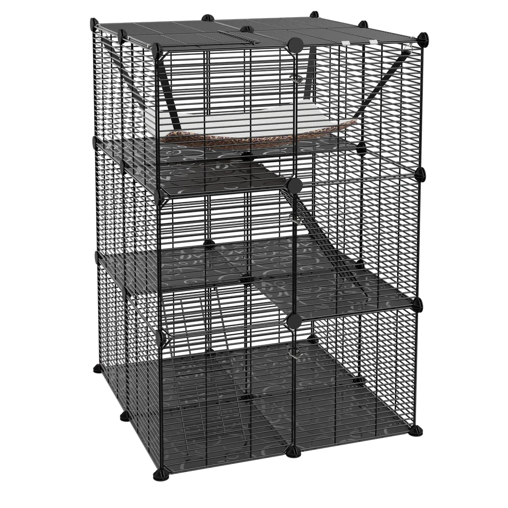 Closure 3-Tier Cat Cage Enclosure Metal Wire Kennel Playpen With Hammock