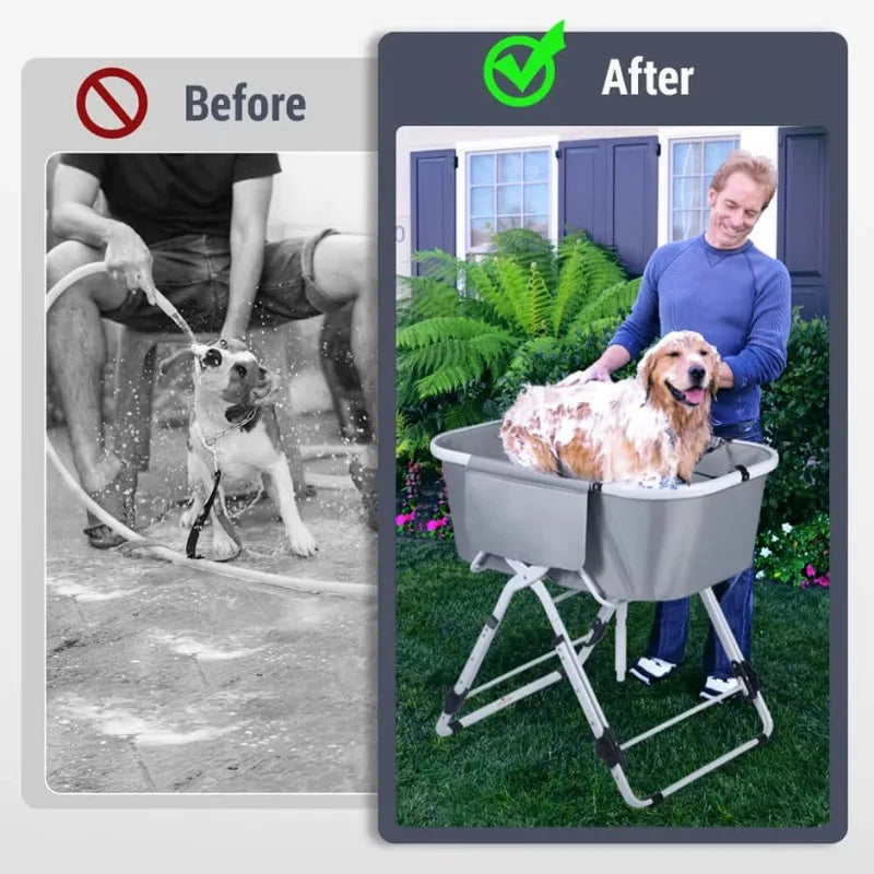 Dog Litter Elevated Dog Bath Tubs Foldable Adjustable Bathing Station